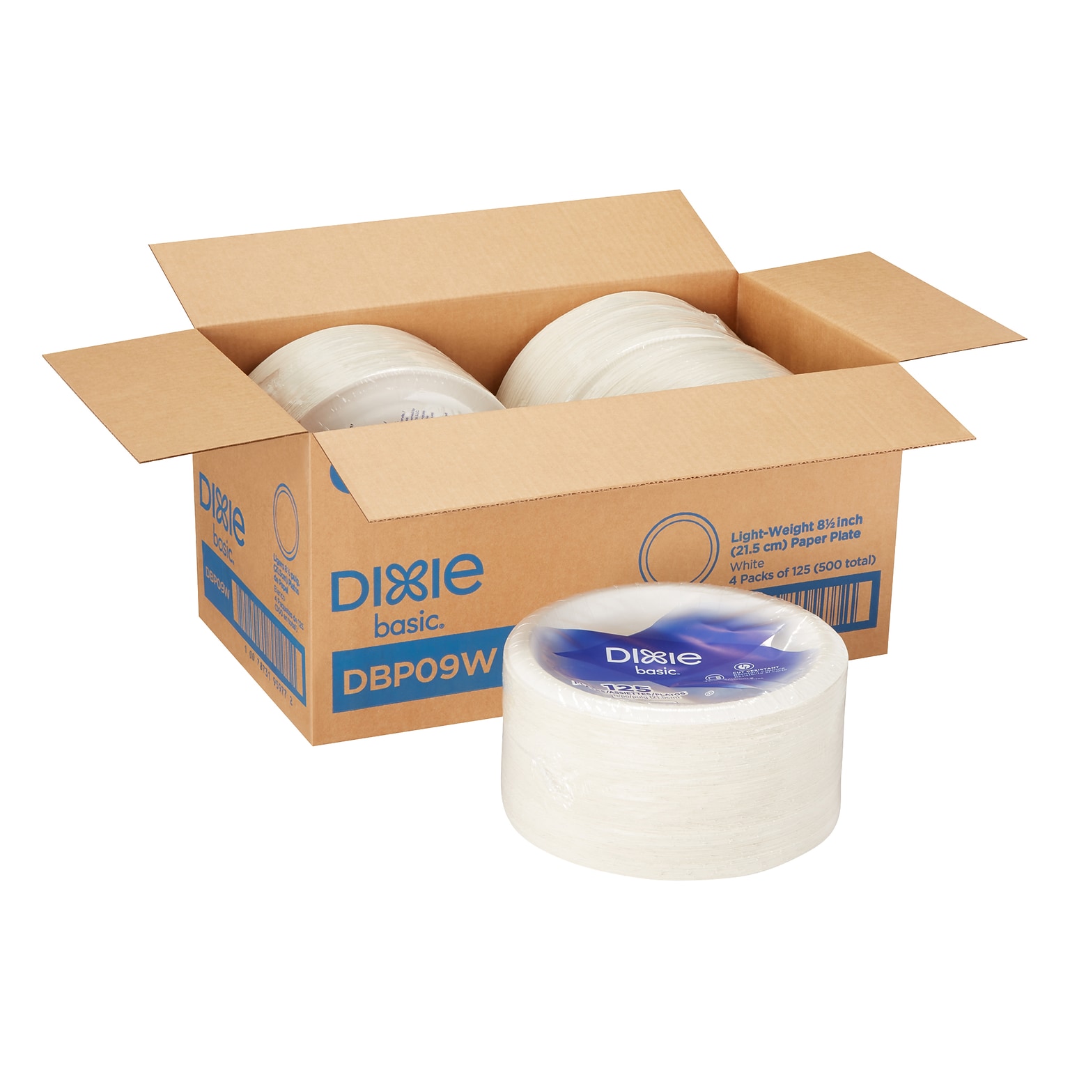 Dixie Basic Paper Plates, White, 8.8, 500/Carton (DBP09WCT)