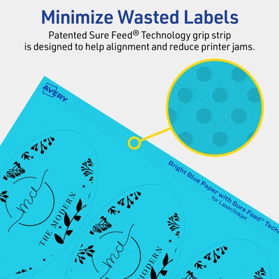 Avery Printable Oval Multipurpose Labels, 4.25" x 2.5", Bright Blue, 60/Pack (94058)