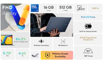 ASUS Vivobook 17.3 FHD Laptop, Intel Core 5  120U, 16GB RAM, 512GB SSD, Windows 11 (F1704VAP-SS54)