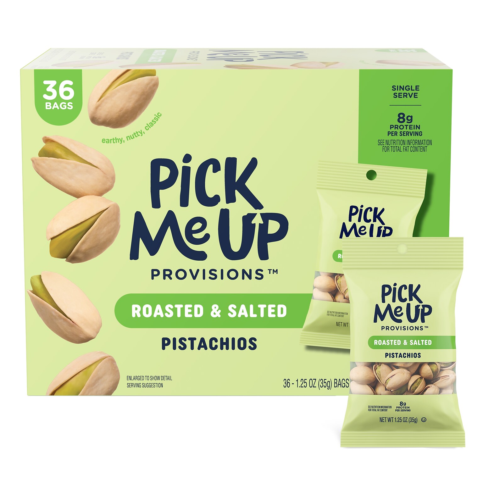 Pick Me Up Provisions™ Roasted & Salted Pistachios, In Shell, 1.25 oz., 36 Bags/Box (PM63392)