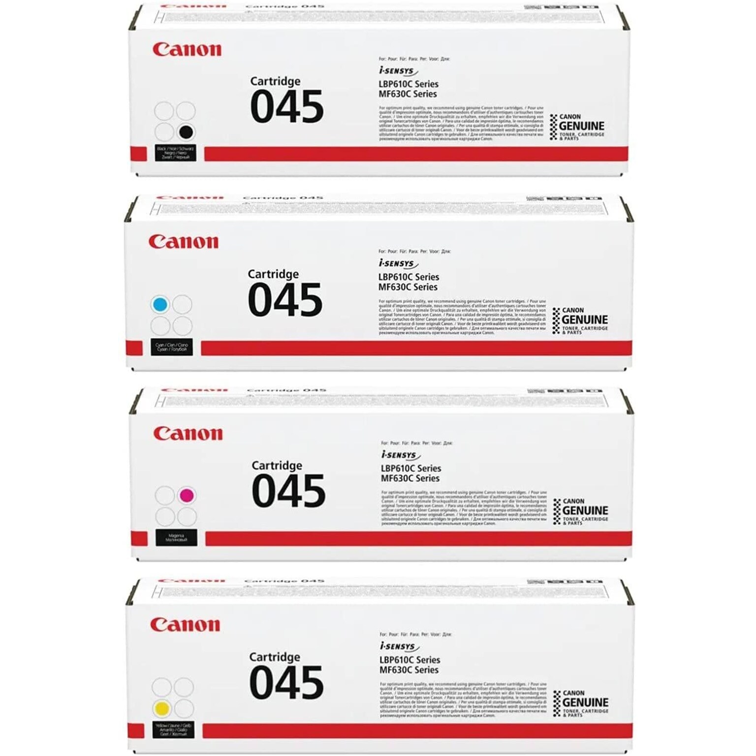 Canon 45 Black/Cyan/Magenta/Yellow Standard Yield Toner Cartridges, 4/Pack