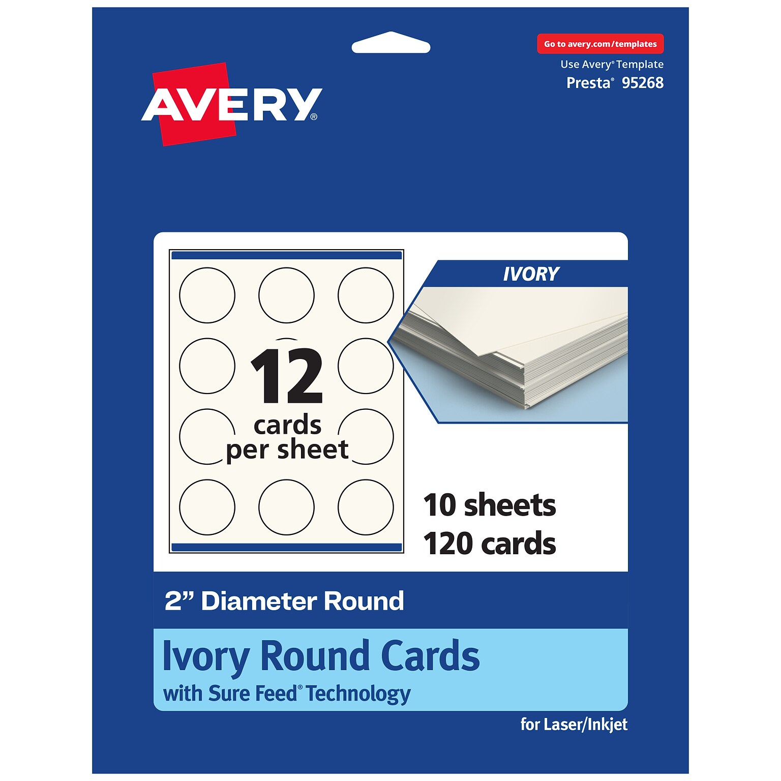 Avery Integrated Cards, 2 Dia., Matte Ivory, 120/Pack (95268)