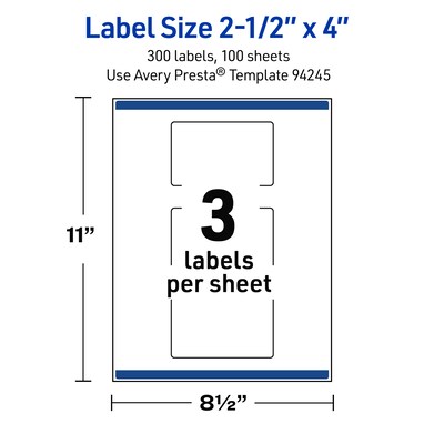 Avery Rectangle Laser Multipurpose Labels, 2.5" x 4", White, 300/Box (19479399323)
