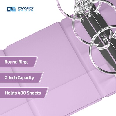 Davis Group, 2", 8.5" x 11", Round Ring View Binder, Pastel Color, Lavender, 6/Pack (7413-13-06)