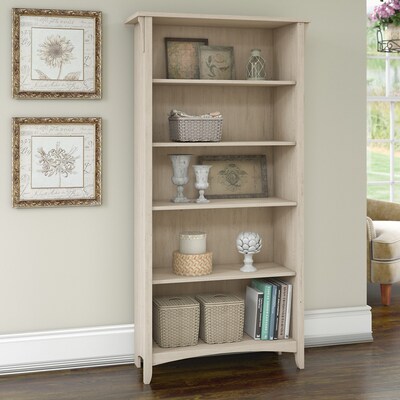 Bush Furniture Salinas 63H 5-Shelf Bookcase with Adjustable Shelves, Antique White (SAB132AW-03)