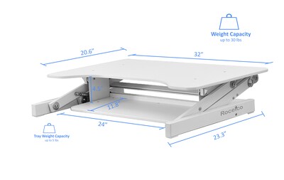 Rocelco 32"W 5"-17"H Adjustable Standing Desk Converter, White (R ADRW)