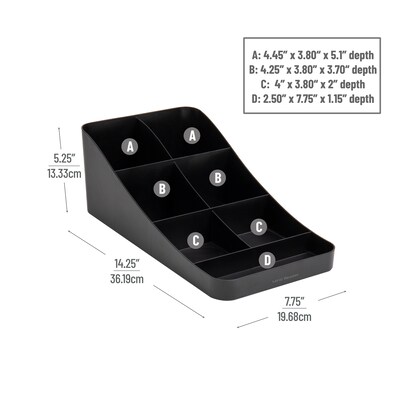Mind Reader Plastic 7-Compartment Coffee Cup and Condiment Organizer, Black, 2/Pack (2COMP7-BLK)