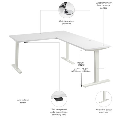 Bush Business Furniture Move 60 Series 60"W L Shaped Adjustable Standing Desk, White (M6SL6078WHWK)