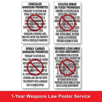 ComplyRight Weapons Law Poster Service, Texas, 17" x 11" (U1200CWPTX)
