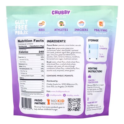 Chubby Snacks Peanut Butter & Grape Jam Sandwich, 10.6 oz, 12/Pack (600-04136)