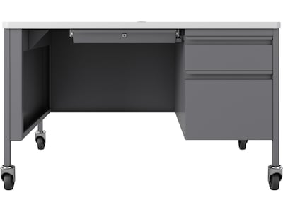 Hirsh Teachers 48W Mobile Single-Pedestal Teachers Desk, Platinum/White (22647)