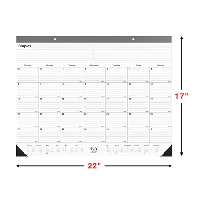 2025-2026 Staples 22" x 17" Academic Monthly Desk Pad Calendar, Gray (ST59496-25)