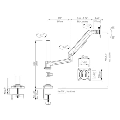 Mind Reader Single Monitor Arm for 13" - 32" Monitor, Gas Spring VESA Desk Mount, Black, (AGTILT-BLK)