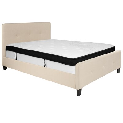 Flash Furniture Tribeca Tufted Upholstered Platform Bed in Beige Fabric with Memory Foam Mattress, Full (HGBMF18)