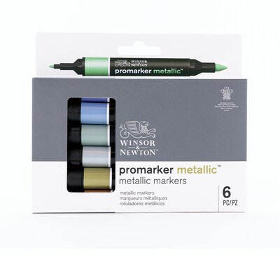 Winsor & Newton Promarker Dual-Tip Alcohol Based Marker, Metallic Colors, 6/Pack (WNX0290135)