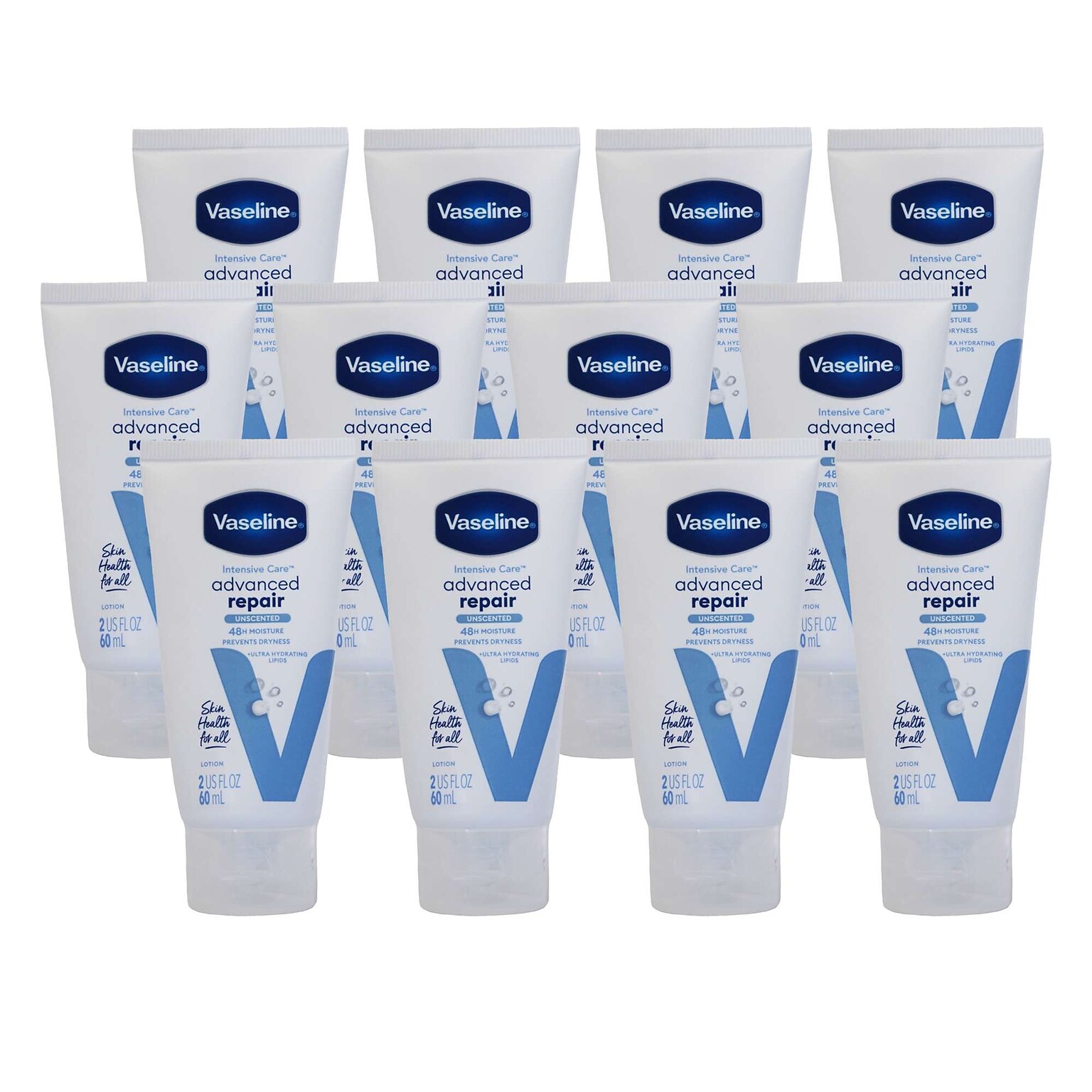 Vaseline Intensive Advanced Repair Unscented Lotion, 2 oz Bottle, 12 Bottles/Bag, 12 Bags/Carton