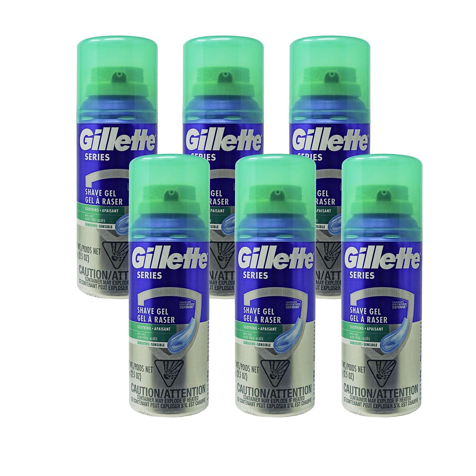 Gillette Series Shave Gel, 2.5 oz Trial Size Bottle, 6 Bottles/Bag, 12 Bags/Carton