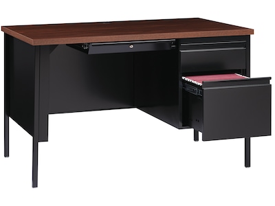 Hirsh 48"W Single-Pedestal Desk, Black/Walnut (20092)