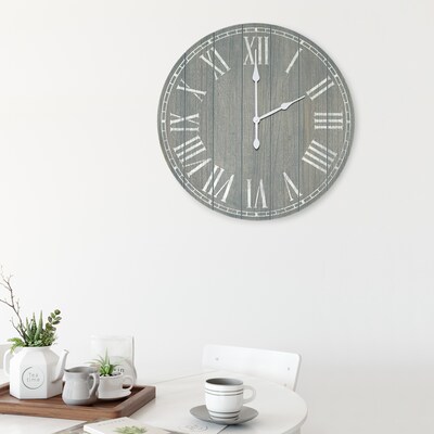 Elegant Designs Wood Plank 23" Large Rustic Coastal Wall Clock, Dark Gray Wash (HG2003-DGW)