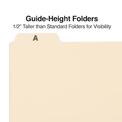 Staples® File Guide, A-Z Index, 1/5 Cut, Letter Size, Manila, 25/Set (TR118257)