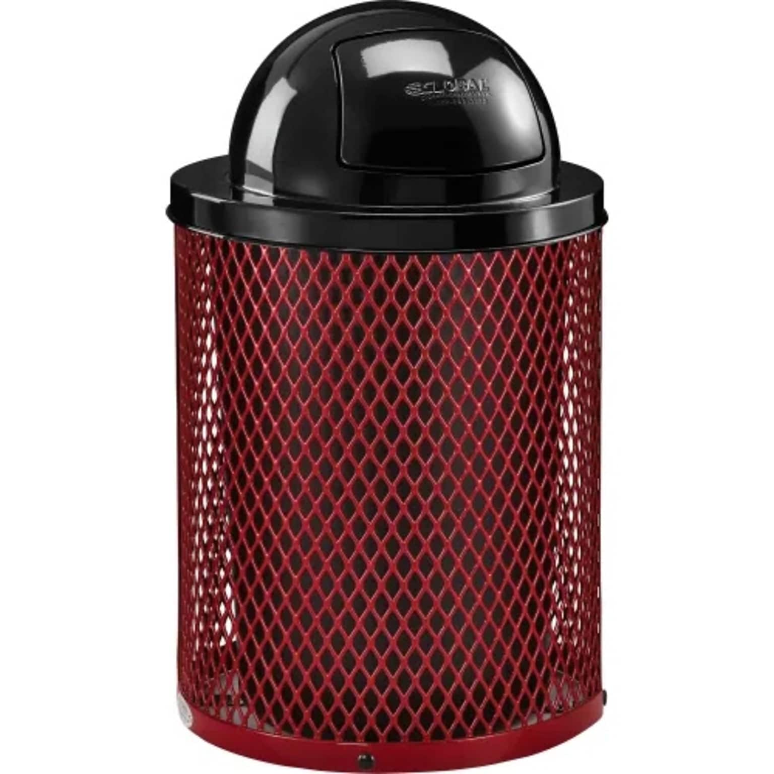 Global Industrial Outdoor Diamond Steel Trash Can w/ Dome Lid, 36 Gallon, Red (261948RD)