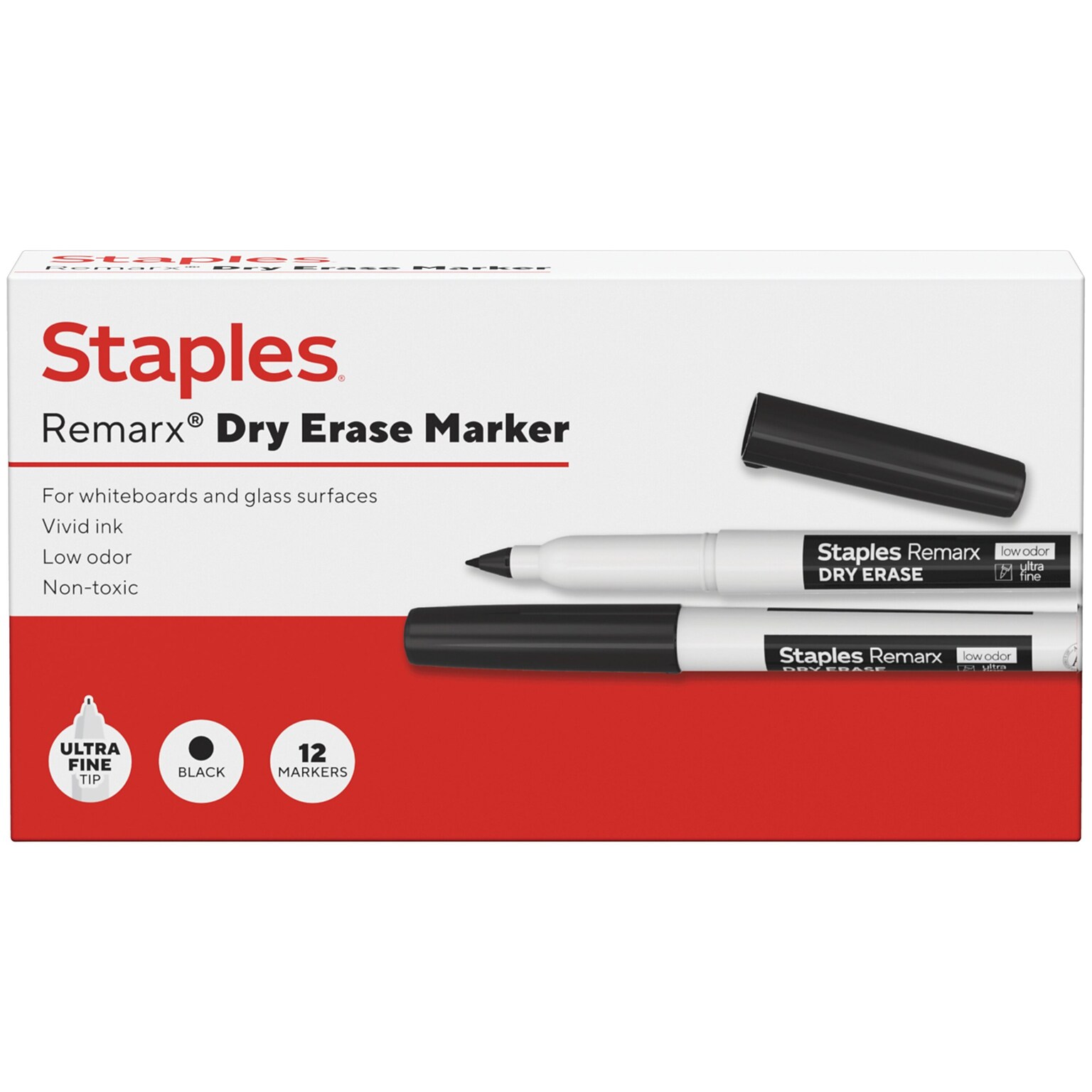 Staples Remarx Dry Erase Marker, Ultra Fine Tip, Black, 12/Pack (ST62957)