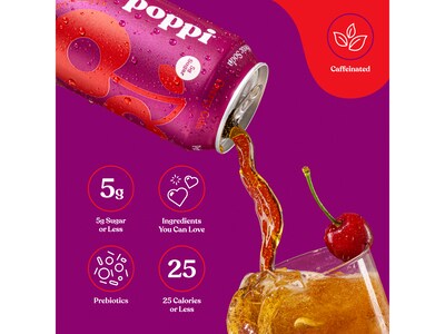 Poppi Prebiotic Cherry Cola Soda, 12 fl. oz., 12 Cans/Case (XNA71106)
