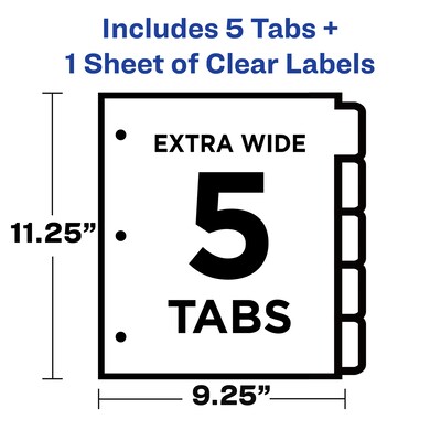 Avery Index Maker Extra-Wide Paper Dividers with Print & Apply Label Sheets, 5 Tabs, White (11438)