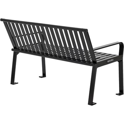 Global Industrial 4' Outdoor Bench with Back, Vertical Steel Slat, Black (436975BK)