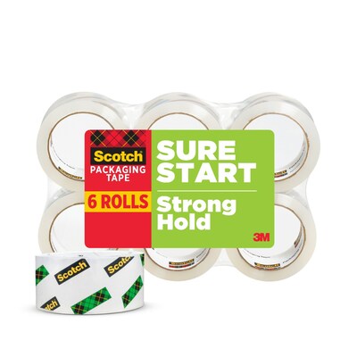 Scotch Sure Start Heavy Duty Packing Tape, 1.88 x 54.6 yds., Clear, 6/Pack (3500-6)