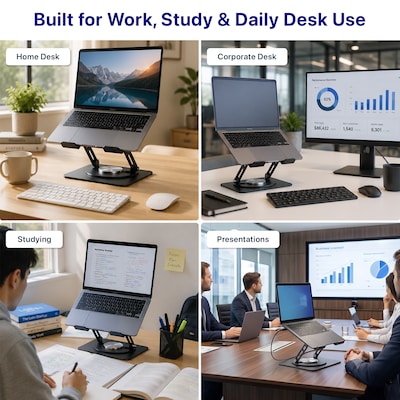 Uncaged Ergonomics Adjustable Swivel Laptop Stand for Desk, Steel, 360° Rotation, Up to 16", Black