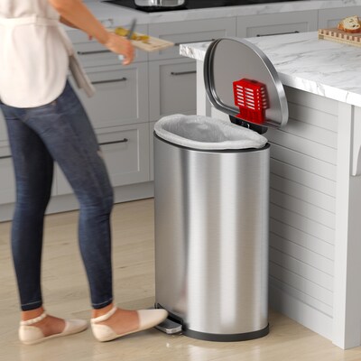 iTouchless 13.2 Gallon / 50 Liter SoftStep Semi-Round Step Pedal Trash Can, Silver