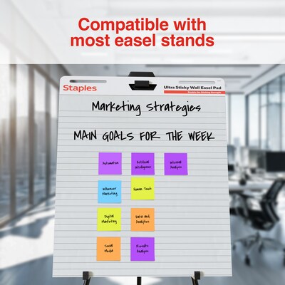 Staples Ultra Sticky Wall Easel Pad, 25 x 30, Lined, 30 Sheets/Pad, 6 Pads/Pack (ST62842)