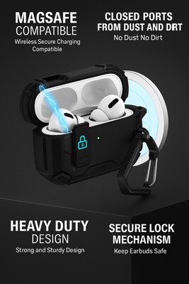 SaharaCase Raider Series Heavy Duty Case Compatible with Magsafe for Airpods Pro 3, Secure Lock, Scorpion Black (HP00215)