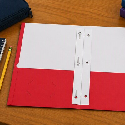 Staples School Grade 2-Pocket Folders with Fasteners, Red, Letter-Size Durable Classroom & Office File Folders, 25/Box