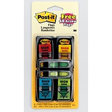 Post-it Sign Here Message Flags Value Pack, .94 Wide, Assorted Colors, 200 Flags/Pack plus Bonus