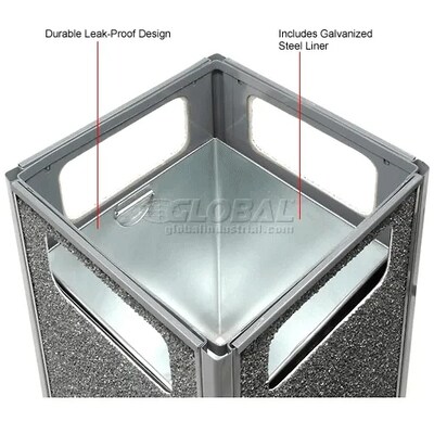 Global Industrial Stone Panel Trash Weather Urn, 24 Gallon Capacity, 17-1/2"W x 17-1/2"D x 36"H, Gray (238241GY)