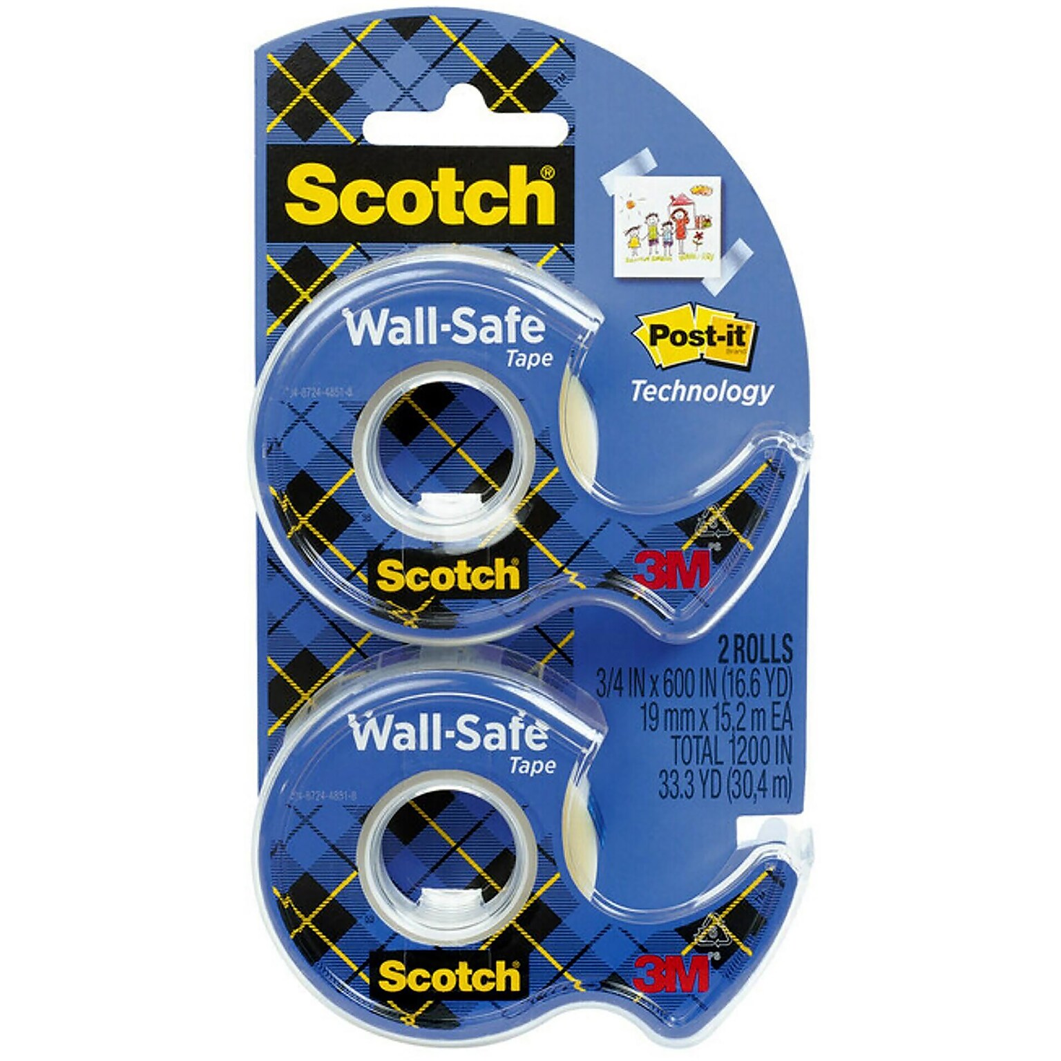 Scotch Wall-Safe Tape with Dispenser, 3/4 x 16.67 yds., 2 Rolls (183-DM2)