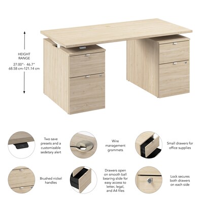 Bush Business Furniture Stratus 60"W Electric Rectangular Adjustable Standing Desk with Drawers, Natural Elm (SUT009NE)