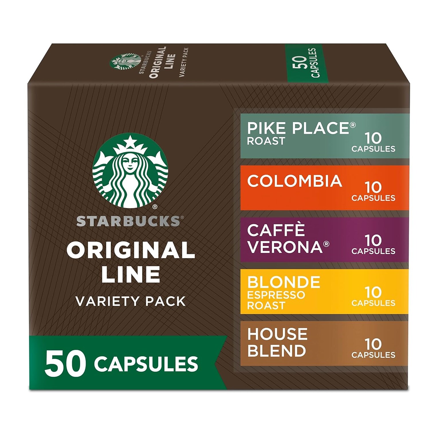 Starbucks Variety Pack Coffee Nespresso Original Capsules, 50/Box (109046)