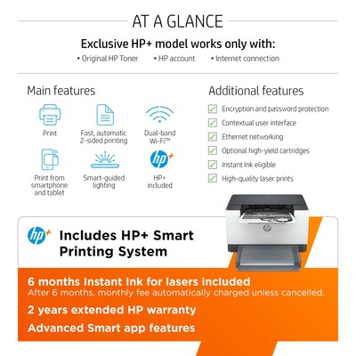 HP LaserJet M209dwe Wireless Black & White Printer Includes 6 Months of FREE Toner with HP+ (6GW62E)