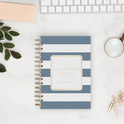 2026 Blue Sky Day Designer 5" x 8" Daily & Monthly Personal Planner, Rugby Stripe Navy Frosted (103623-26)