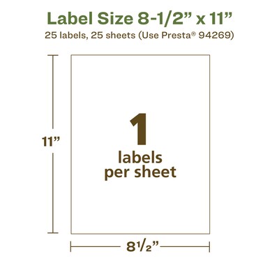 Avery EcoFriendly Laser/Inkjet Rectangle Multipurpose Labels, 8-1/2" x 11", White, 25/Pack (94269)