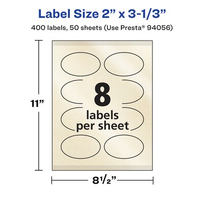 Avery Pearlized Ivory Oval Multipurpose Labels, 2" x 3-1/3", Ivory, 400/Box (94056)
