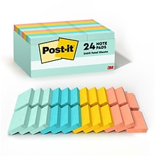 Post-it Notes, 1 3/8 x 1 7/8, Beachside Café Collection, 100 Sheet/Pad, 24 Pads/Pack (65324APVAD)