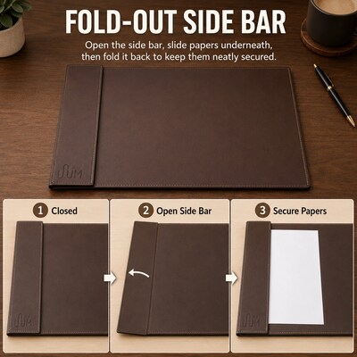 SUM Anti-Slip Faux leather Desk Pad with Side Rail, 34.5" x 24", Brown (OSCDPD001)
