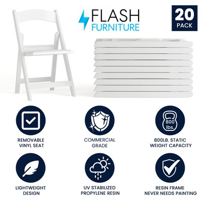 Flash Furniture HERCULES™ Vinyl Armless Folding Chair, White, 20/Pack (20L3L1WHITE)