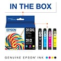 Epson T212 Black High Yield and Cyan/Magenta/Yellow Standard Yield Ink Cartridge, 4/Pack (T212XL-BCS