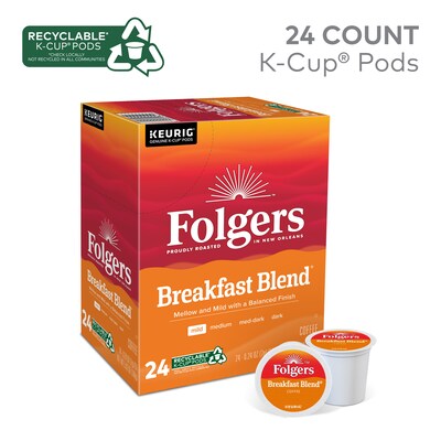 Folgers Breakfast Blend Coffee, Light Roast, 0.24 oz. Keurig® K-Cup® Pods, 24/Box (000370677/6684)