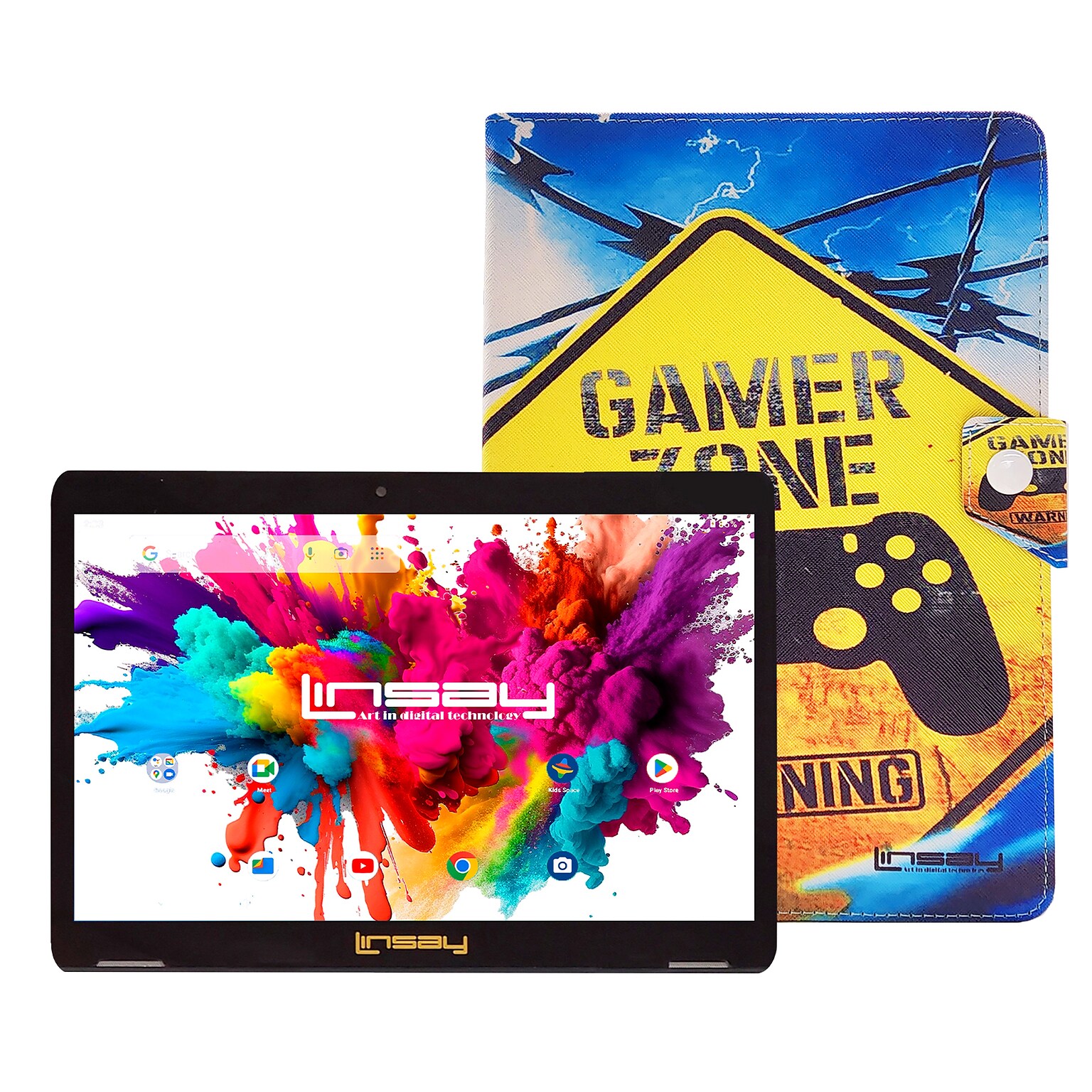 Linsay Octa Core 10.1 Tablet, 4GB RAM, 128GB Storage, Android 13, Bundled with Gamer Shape Case and Stylus Pen